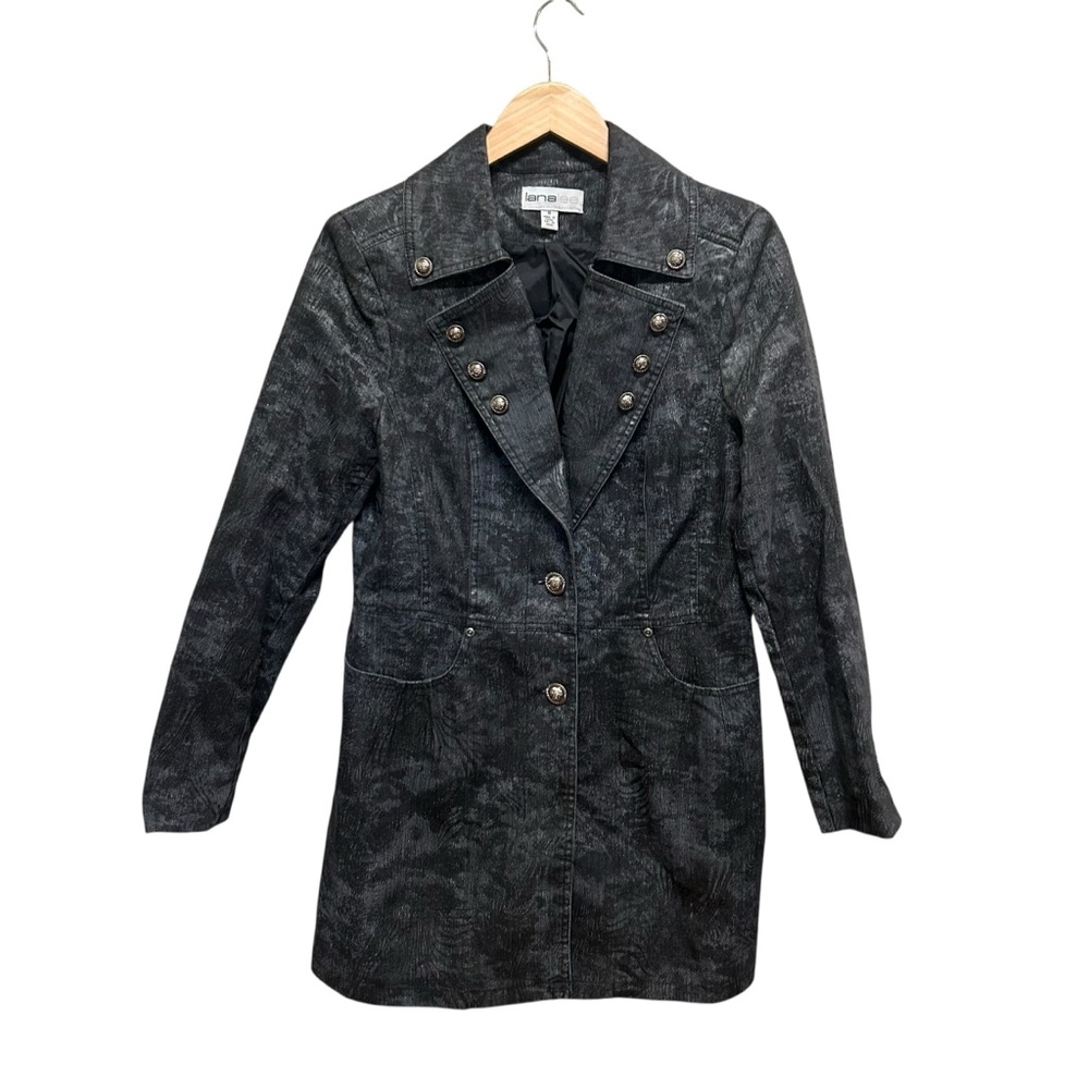 Lana Lee Gray Black Denim Buttoned Women's Coat Jacket Size 10